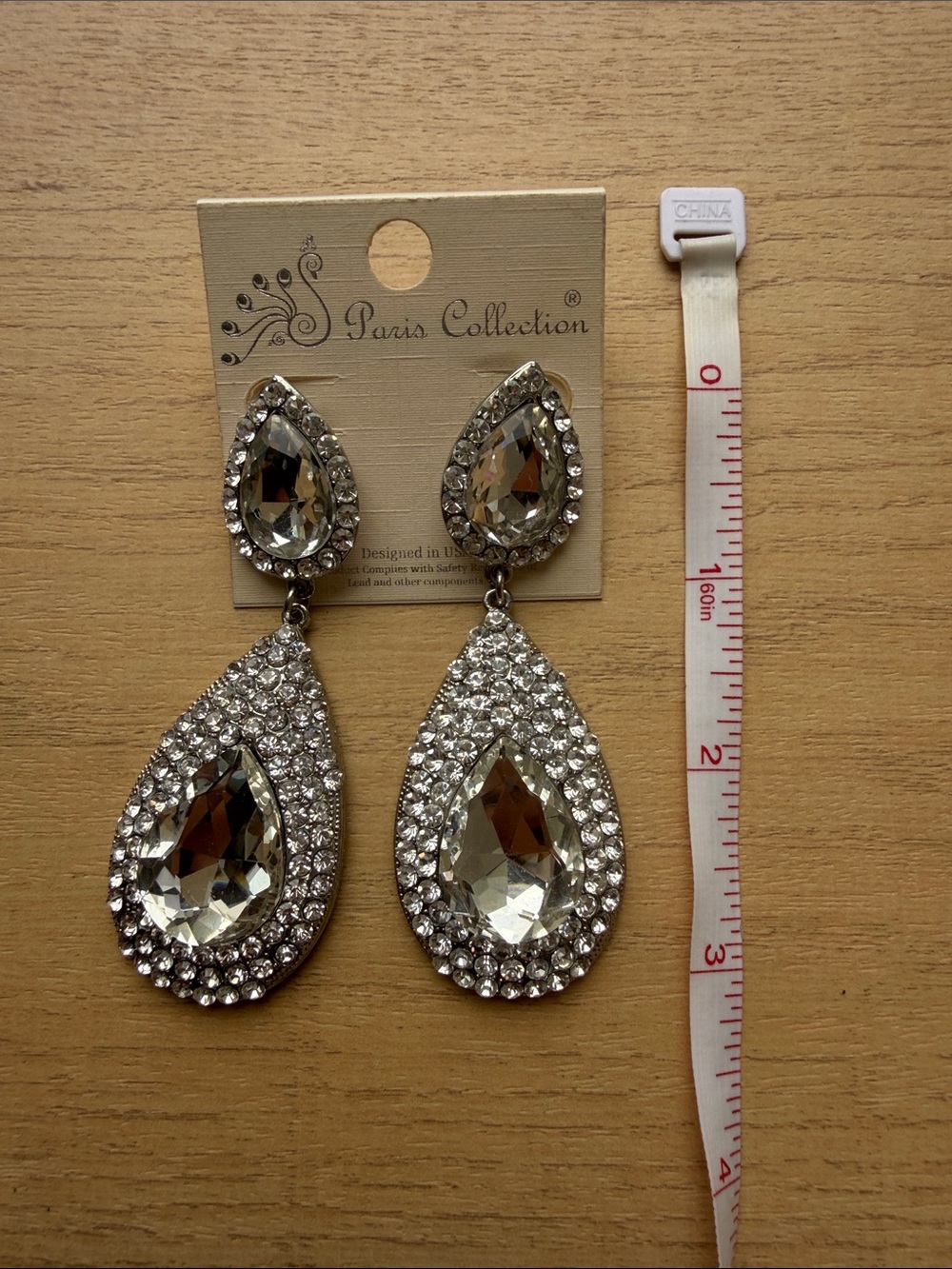 Silver Crystal Teardrop Drop Earrings Pageant Earrings